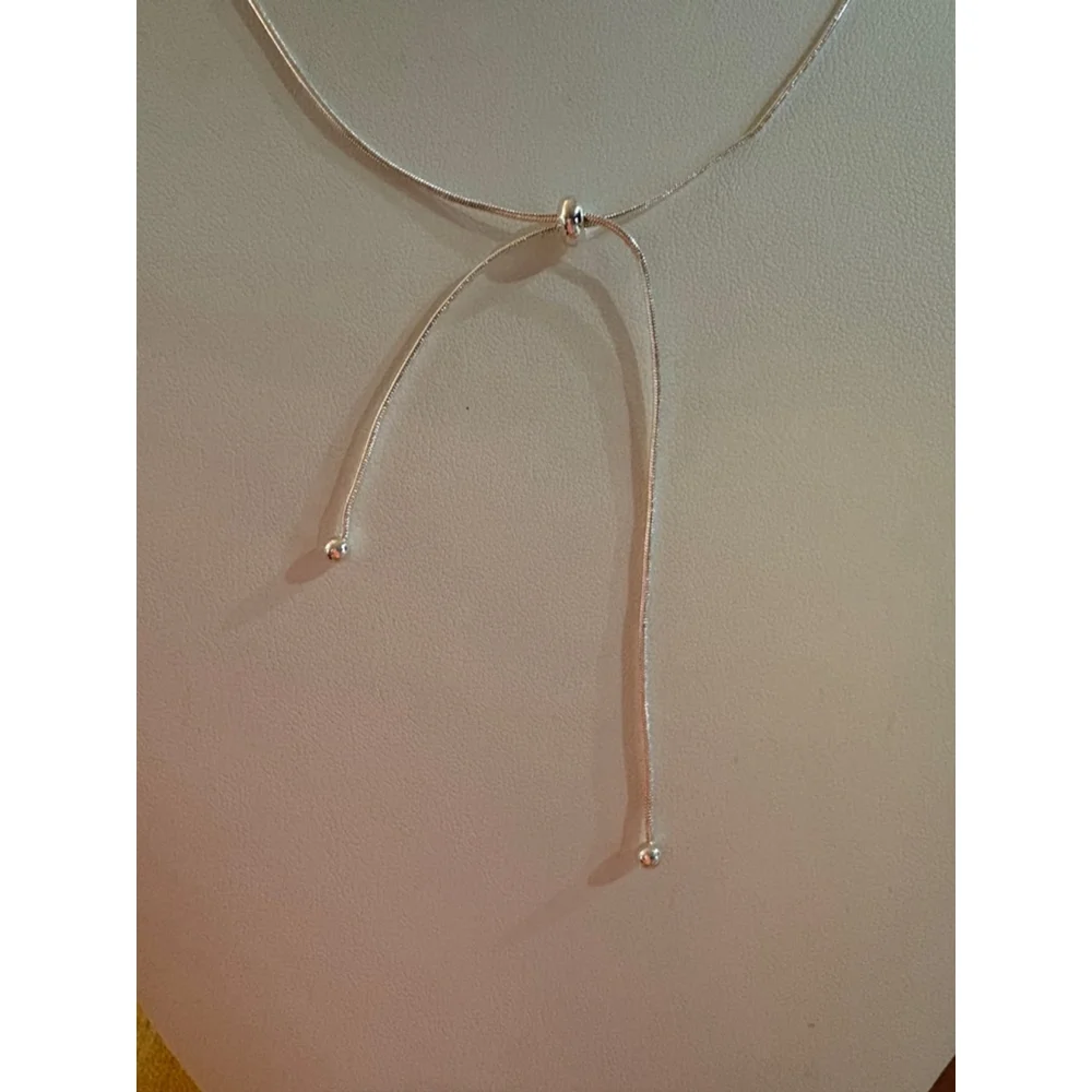 NEW Women's 925‎ Sterling Silver Lariat Ball Slide Necklace, Adjustable